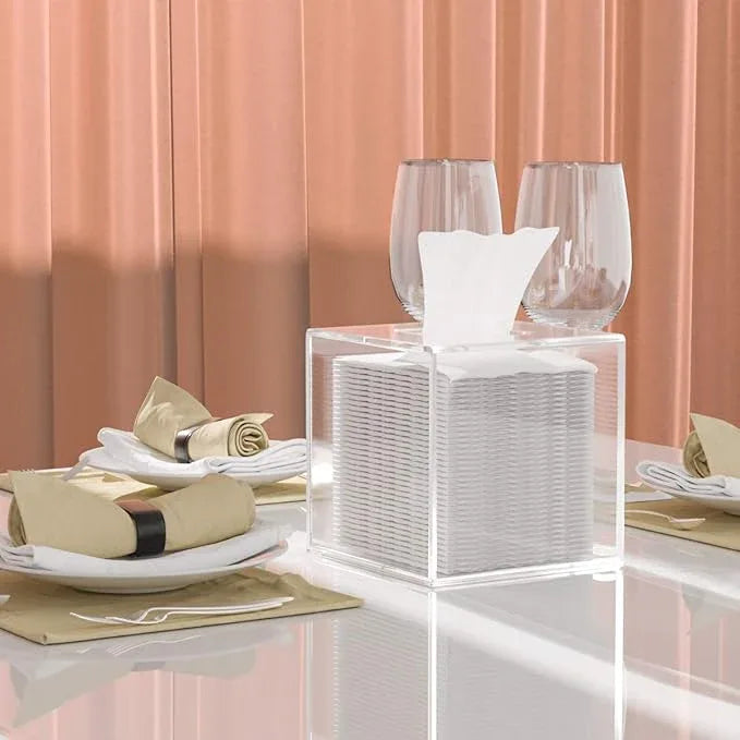 HIIMIEI Acrylic Tissue Box Cover 5.4x5.4x5.4'' Clear Tissue Holder Napkin Dispenser for Home Office Restaurant-Clear - ModernBath