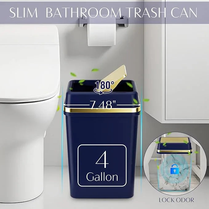 9PCS Bathroom Accessory Set, Navy Blue Bathroom Set with Large-Capacity 4 Gallon Trash Can, Bathroom Accessories Set Complete Toothbrush Holder, Soap Dispenser, Toilet Brush, Bathroom Decor - ModernBath