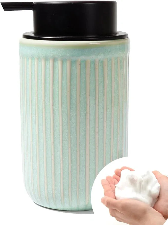 BosilunLife Foam Hand Soap Dispenser - Ceramic Foaming Soap Dispenser for Bathroom 12oz Refillable Liquid Lotion Soap Dispenser with Rust-Proof Foaming Pump for Countertop (Light Green) - ModernBath