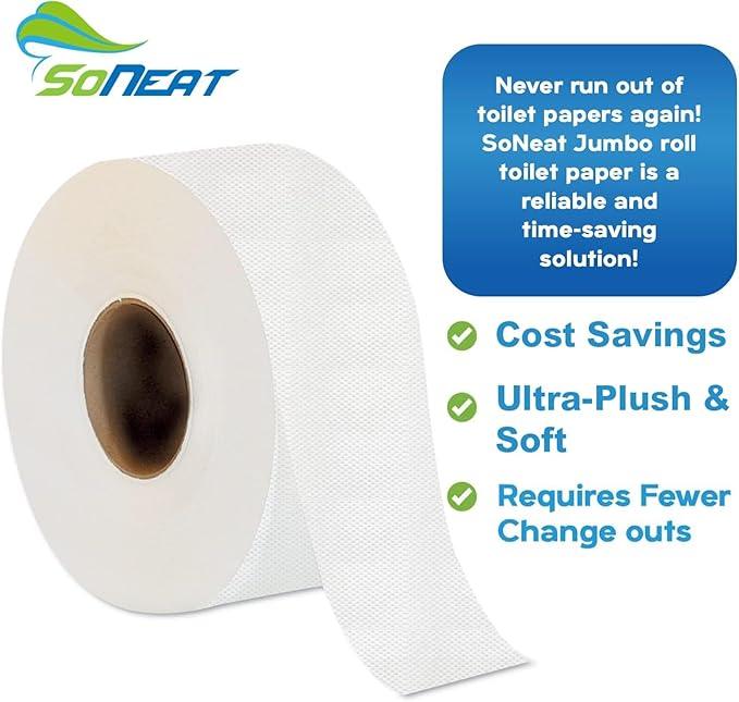 Commercial toilet paper - Jumbo toilet paper rolls -3,600 FT Industrial 3-Ply 9” Bulk Large Roll for Standard Jumbo Dispenser -100% Recycled Fibers-Soft and Absorbent Bathroom Tissue -6 Roll Case Pack - ModernBath