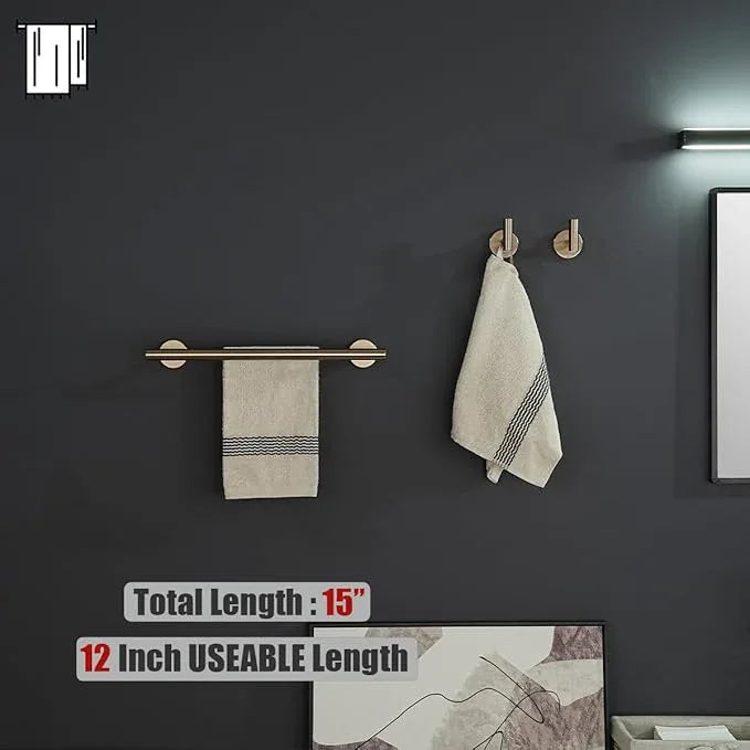 JQK Double Towel Bar Champagne Bronze, 15 Inch 304 Stainless Steel Thicken 0.8mm Towel Rack Holder for Bathroom Washcloths and Hand Towels Wall Mount, Useable Length 12 Inch, TB100L12-CB - ModernBath