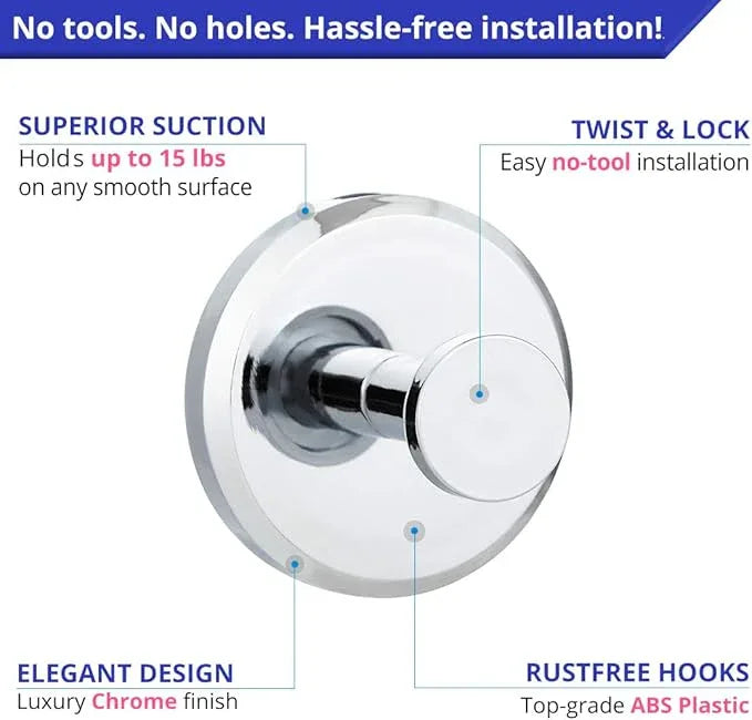 HOME SO Suction Cup Hooks for Shower, Bathroom, Kitchen, Glass Door, Mirror, Tile – Loofah, Towel, Coat, Bath Robe Hook Holder for Hanging up to 15 lbs – Waterproof & Rustproof, Chrome (2-Pack) … - ModernBath