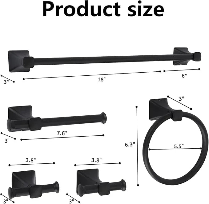 5 Piece Bathroom Hardware Accessories Set, SUS304 Stainless Steel Bath Towel Bar Set, 24 Inch Towel Racks for Bathroom Wall Mounted, Bath Towel Holder Set, Matte Black - ModernBath