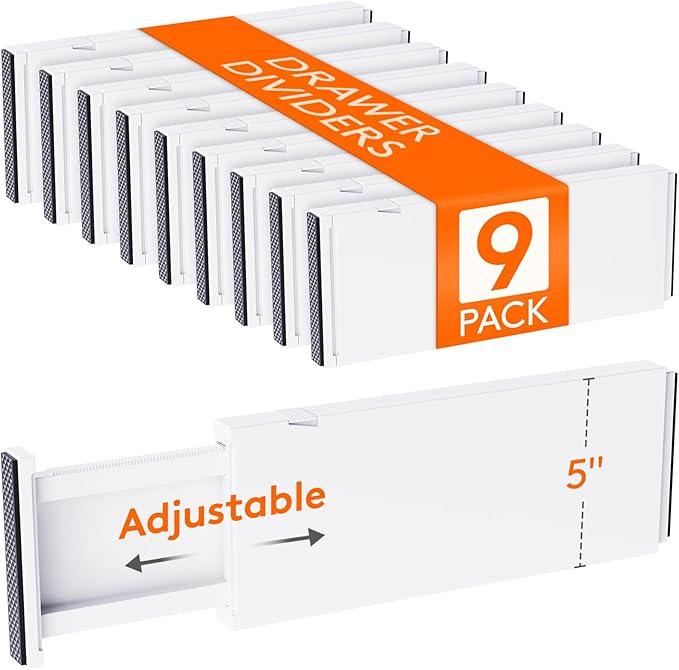 Lifewit 9 Pack Drawer Dividers 5" High, 13.5-22" Adjustable Clothes Organizers, Expandable Dresser Separators in Bedroom/Bathroom/Kitchen/Office, PLS5 - ModernBath