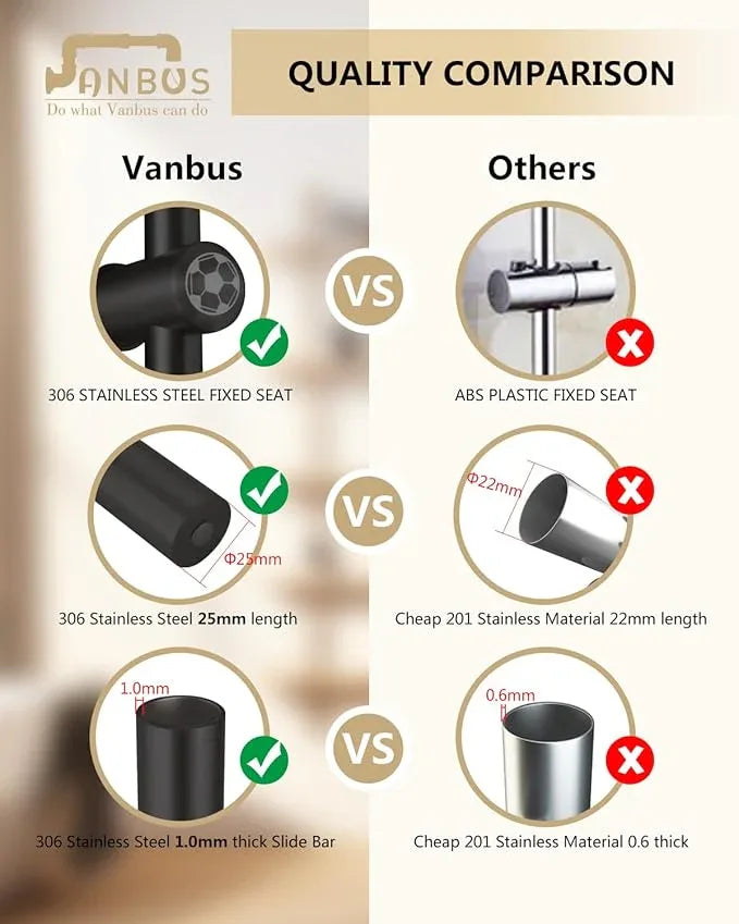 Vanbus All Metal handheld shower head holder 30-Inch with Shower Slide Bar for Bathroom Wall Mount SUS 304 Stainless Steel Brushed Finish Matte Black - ModernBath