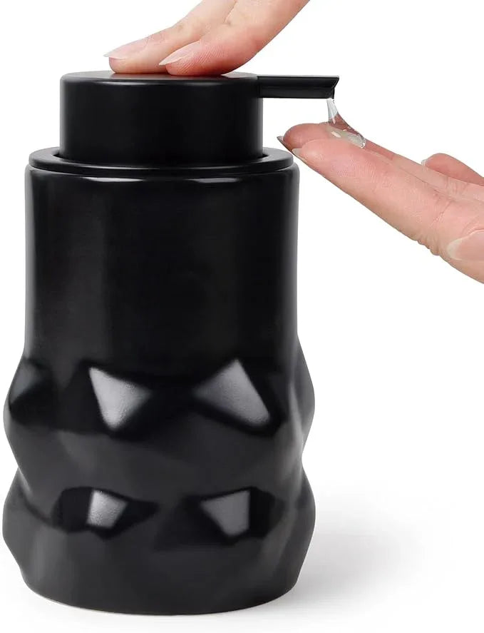 BosilunLife Hand Soap Dispenser - Foam Soap Dispenser Bathroom Ceramic Dish Liquid Soap Dispenser for Kitchen, Bathroom Countertop Soap Dispensers (Black-Liquid-Sculpt) - ModernBath