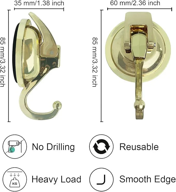 Heavy Duty Vacuum Suction Shower Hooks Glass Suction Cup Bathroom Robe Hooks, Reusable, No Hole Punched, for Garland Decoration (Gold, 6 Pack) - ModernBath