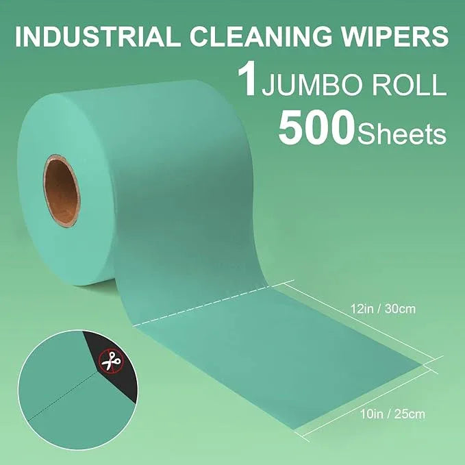 Synvicovan Cleanroom Wipes Heavy Duty Cloths, Lint-Free and Extra Absorbent Towels Jumbo Roll, Green (12"x10", 500 PCS) - ModernBath