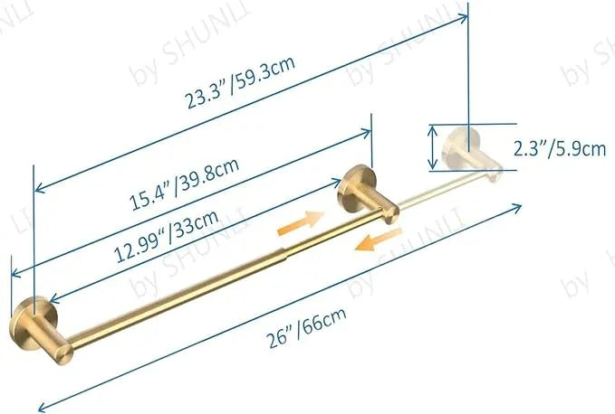 SHUNLI Bathroom Towel Bar Adjustable Flexible 16 to 26 Inch, Brushed Gold Towel Rack Bath Hand Towel Holder Retractable, Wall Mounted/SUS304 Stainless Steel - ModernBath