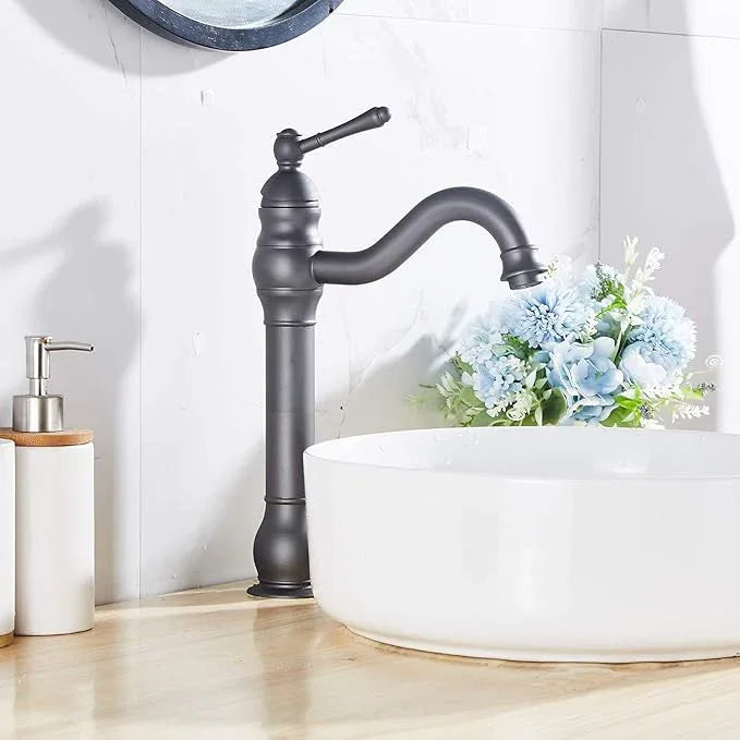 GGStudy Bathroom Faucet 360° Swivel Single-Handle One Hole Bathroom Vessel Sink Faucet Matching Pop Up Drain Grey Farmhouse Bathroom Vanity Faucet - ModernBath
