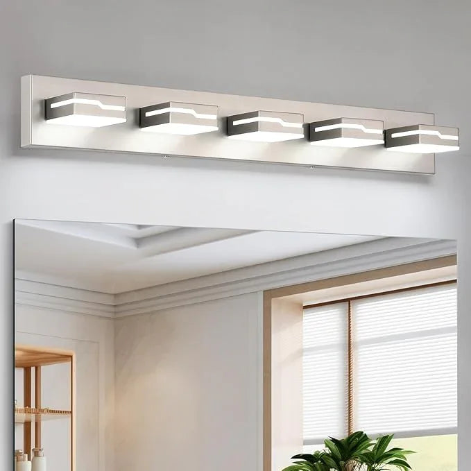 Merexcint LED Modern Bathroom Vanity Light Fixtures 5-Light, 32 inch Dimmable Nickel Vanity Lights for Bathroom Lighting Fixtures Over Mirror, with 350°Rotatable Acrylic Heads(White Light 5500K) - ModernBath