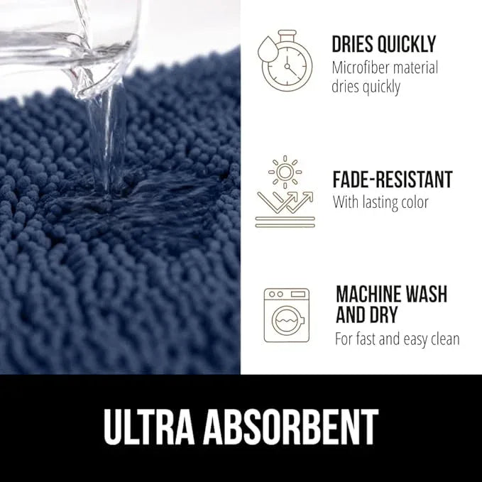 GORILLA GRIP Bathroom Rug Sets, Soft Chenille 2 Piece Area Rugs Set, Toilet Base Mat and 30x20 Carpet, Absorbent Microfiber Washable Mats Dry Quickly, Home Décor and Bath Room Accessories, Navy Blue - ModernBath