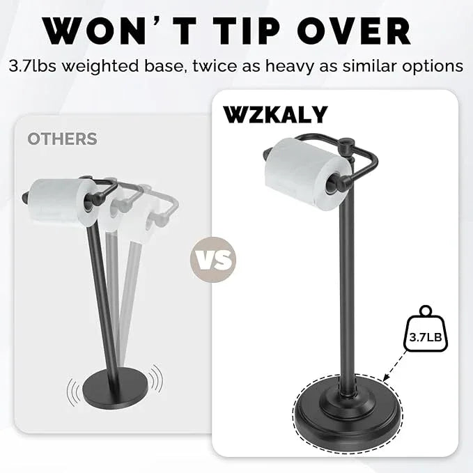 Black Toilet Paper Holder Stand, Matte Black Toilet Paper Holder Free Standing, Post Pivoting Design & Stable Weighted Base SUS304 Stainless Steel for Bathroom(Mega Roll) - ModernBath