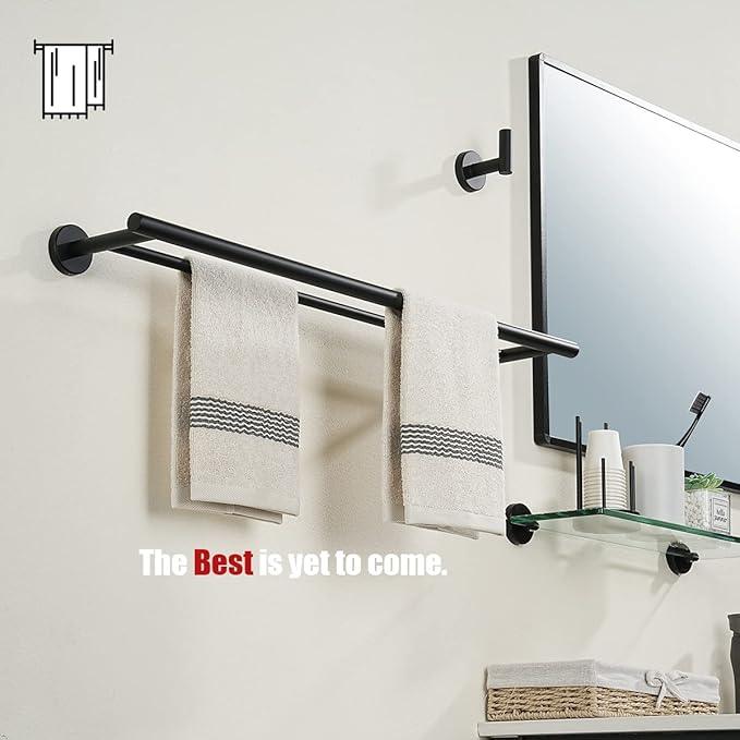 JQK Double Towel Bar 27 Inch, Matte Black Useable Length 24 Inch 304 Stainless Steel Thicken 0.8mm Bath Towel Rack for Bathroom, Towel Holder Wall Mount 2 Pack, TB100L24-PB-P2 - ModernBath