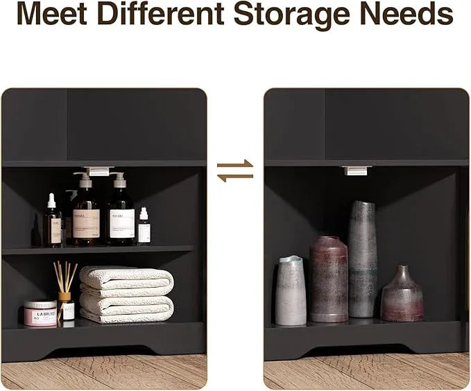 67''H Tall Corner Cabinet with Handmade Rattan Door, Rattan Storage Cabinet with Adjustable Shelves, Corner Bookshelf Space Saver for Barthroom, Kitchen, Living Room, Black - ModernBath