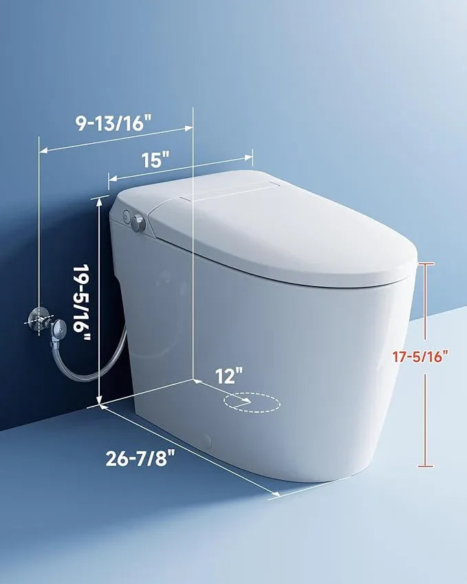 HOROW HR-T30 Non-Electric Bidet Toilet, Tankless Toilet with ADA Chair Height, 1.0GPF and Powerful Flush, Skirted One Piece Toilet for Bathroom, 12" Rough in - ModernBath