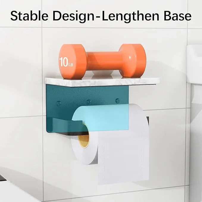 Toilet Paper Holder with Shelf, Extended Base Wall Mounted, Marble Toilet Roll Holder Black for Bathroom Washroom - ModernBath