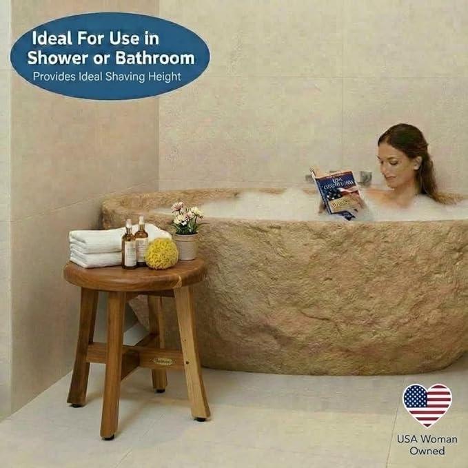 EcoDecors Shoji 12 Inch, 13 inch T, Perfect Height for Shaving Waterproof Teak Wood Shower Bench Stool Seat Chair for Inside Shower Storage Provides Safety, and Storage for Bathroom Accessories - ModernBath