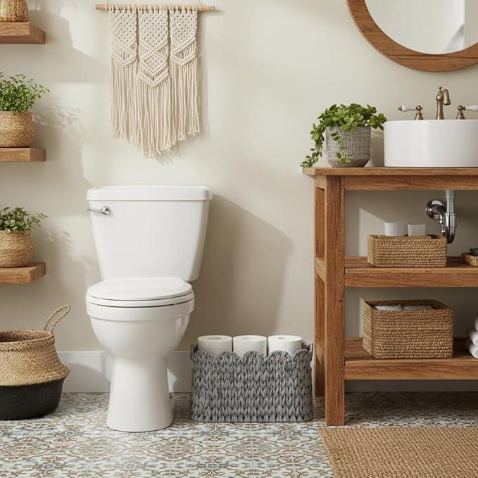 Grey Toilet Paper Storage Basket,Scalloped Baskets for Bathroom Organizers and Storage,Waterproof Plastic Wicker Basket for Bathroom,Laundry Room - ModernBath