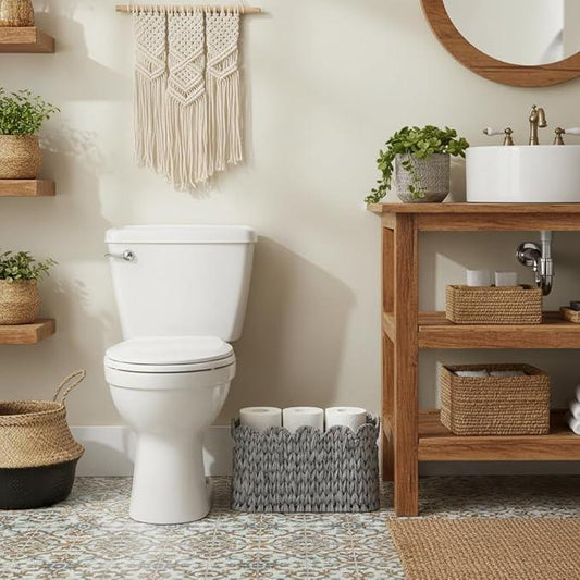 Grey Toilet Paper Storage Basket,Scalloped Baskets for Bathroom Organizers and Storage,Waterproof Plastic Wicker Basket for Bathroom,Laundry Room - ModernBath