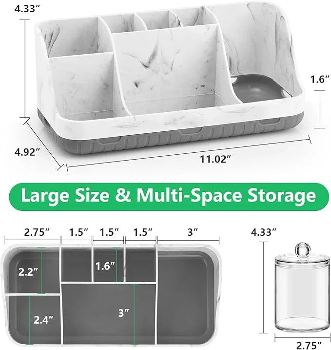 GFWARE Bathroom Toothbrush Holder Set with 2 Pack Qtip Holder Dispenser - Detachable 7 Slots Bathroom Accessory Set, Kids Marble Bathroom Sink Counter Set, Bathroom Essentials Decor, Grey - ModernBath