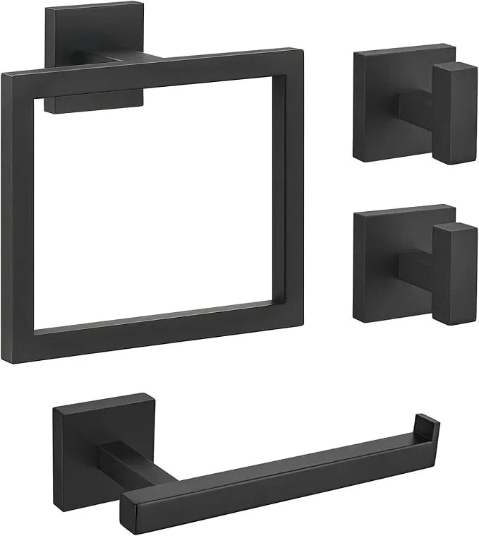 Matte Black Bathroom Hardware Set 4 Pieces, Toilet Paper Holder Set SUS304 Stainless Steel Bath Hand Towel Ring Set for Bathroom Hardware Accessories Set Wall Mounted - ModernBath