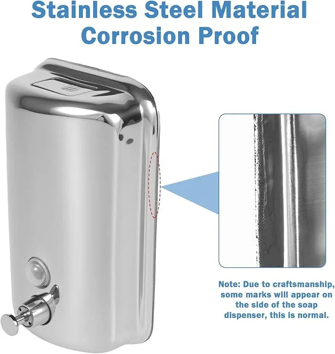 34 oz/1000ml Stainless Steel Commercial Soap Dispenser Wall Mount, Hand Soap Dispenser for Bathroom, Refillable Soap Liquid Dispenser for Bathrooms Kitchen Restaurants Hotel Hospitals - ModernBath