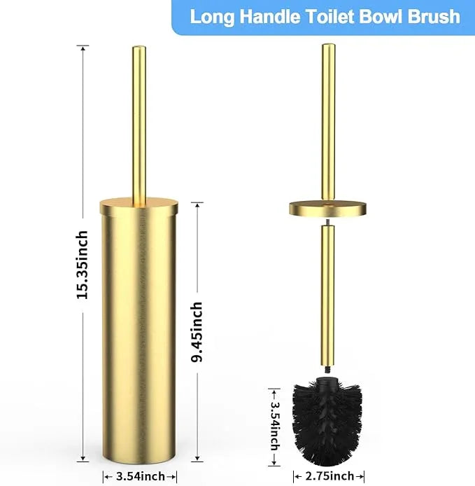 Stainless Steel Toilet Brush and Holder Set Brushed Gold Heavy Duty Toilet Bowl Brush with Long Handle for Bathroom and Farmhouse - ModernBath
