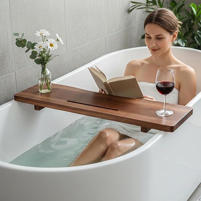 Acacia 1.2" T Wood Bathtub Tray Caddy for Freestanding Tub, 35" L Adjustable Bath Tray for Tub, Luxury Spa Bathroom Tray Organizer Table, Bath Tub Accessories for Women, Housewarming, Birthday Gifts - ModernBath