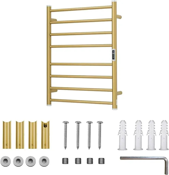 Electric Towel Warmer Rack,Heating Towel Warmer,Timer & Temperature Control,Wall-Mounted Plug-in for Bathroom,Gold,Stainless Steel,8-Bar(27.56x20.87x4.41in) - ModernBath