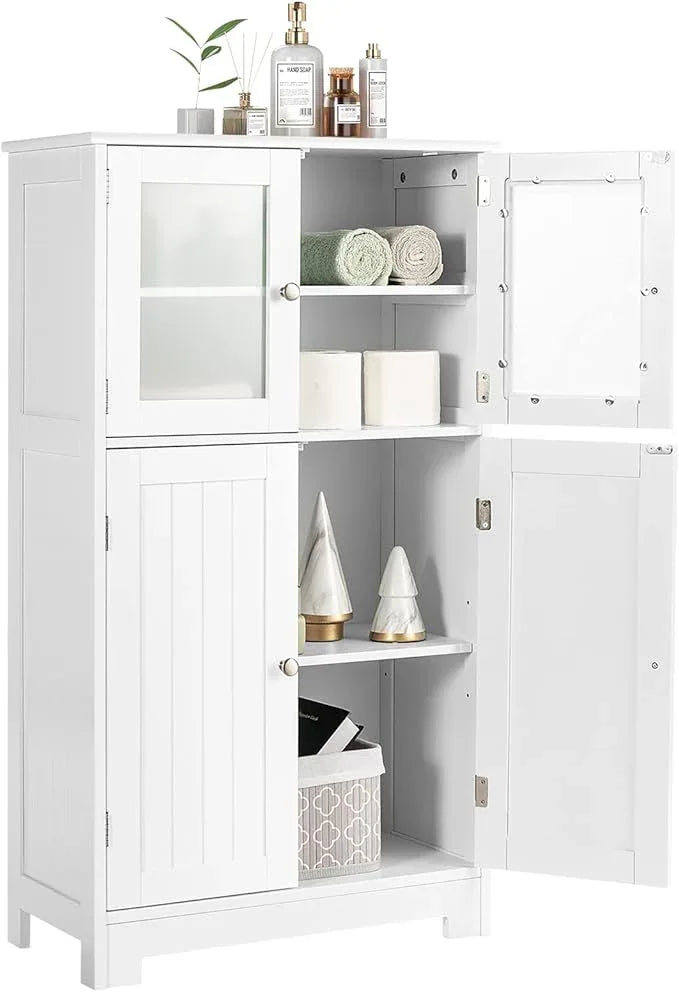 GOFLAME Bathroom Storage Cabinet, Freestanding Storage Cabinet with 4 Doors, Wooden Kitchen Cupboard with Adjustable Shelf, Buffet Sideboard, Multipurpose Home Organizer for Bathroom, Kitchen, White - ModernBath