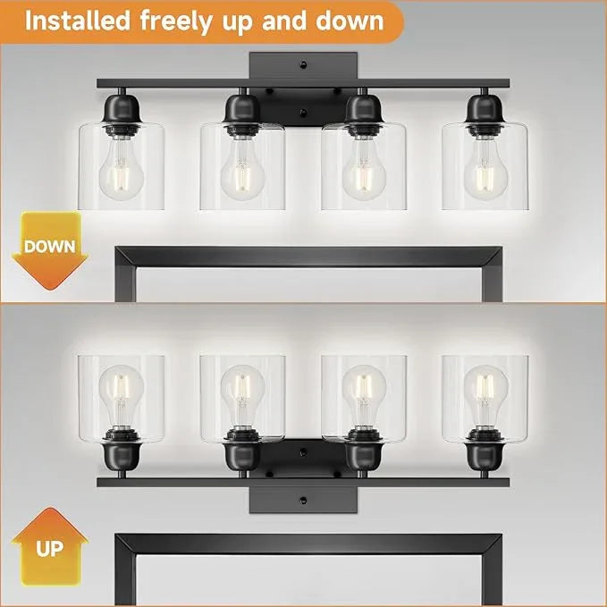FAISHILAN Modern 4 Light Bathroom Light Fixtures, 24 inch Black Vanity Lights for Bathroom with Clear Glass, Bathroom Vanity Light for Mirror Kitchen Living Room Hallway Cabinet Porch - ModernBath