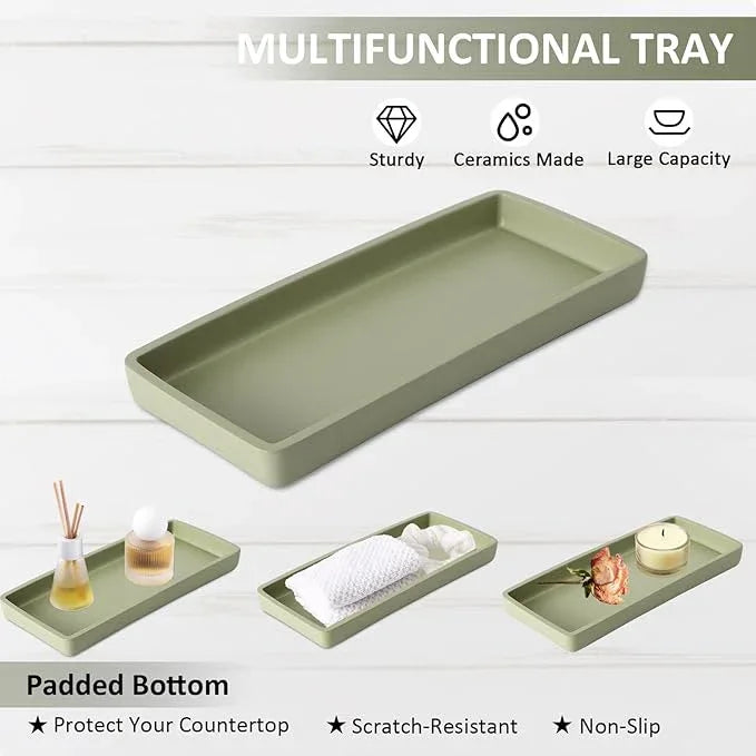 Resin 6 Pcs Green Bathroom Set Complete with Toothbrush Holder, Lotion Soap Dispenser, 2 Qtip Holder Dispensers,Vanity Tray,Bathroom Tumbler - Countertop Vanity Organizer - Bathroom Accessories - ModernBath