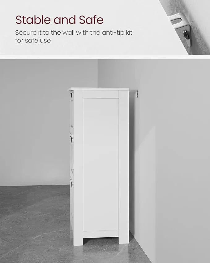 VASAGLE Floor Storage Cabinet, Freestanding Storage Unit with 3 Drawers, 11.8 x 12.6 x 31.9 Inches, for Bathroom, Living Room, Kitchen, Modern Style, Matte White UBBC50WT - ModernBath