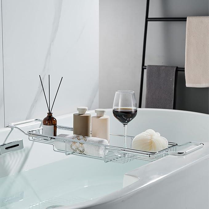 GIYDNEI Stainless Steel Bathtub Caddy Tray, Expandable Bath Tub Tray Table, Adjustable Bathroom Tray, Bath Organizer Tub Shelf,Black,26.8~35.4in - ModernBath