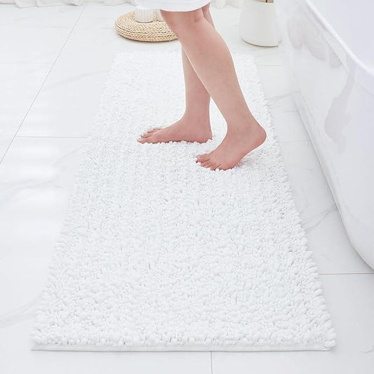 ILANGO Bathroom Rugs White 55x24,Extra Soft Absorbent Chenille Bath Rugs,Thick Non-Slip Shaggy Bath Mat,Machine Washable Quick Dry Bath Mats for Bathroom Floor, Tub, Shower Accessories - ModernBath
