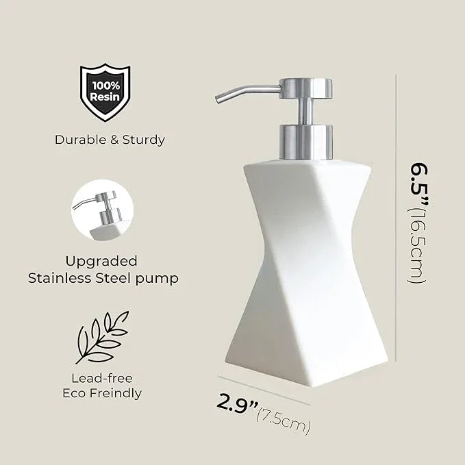 Modern White Hand Soap Dispenser with Stainless Steel Pump for Bathroom Countertop, Dish Soap Dispenser for Kitchen Sink, Contemporary Art Style, Matte Finish, 8.5oz (Arctic White) - ModernBath
