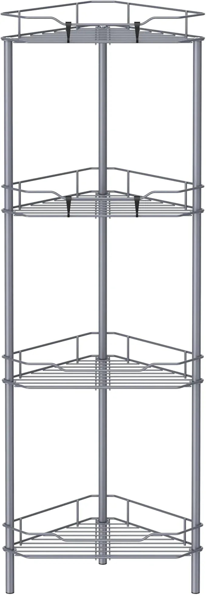 4 Tier Floor Standing Corner Shower Caddy Organizer Shelf with Hooks, Bathroom Shelves Stand Rack, Dark Gray - ModernBath