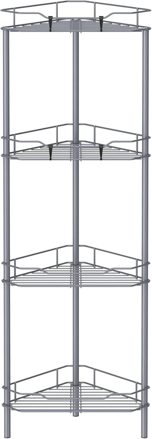 4 Tier Floor Standing Corner Shower Caddy Organizer Shelf with Hooks, Bathroom Shelves Stand Rack, Dark Gray - ModernBath