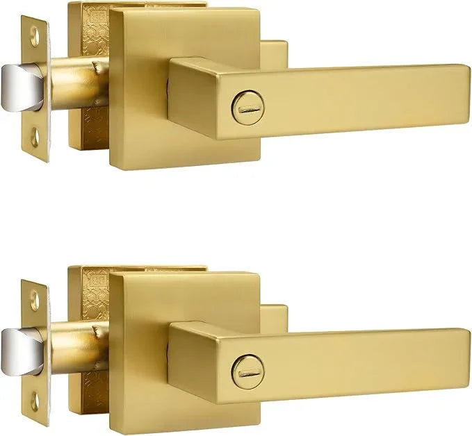 Probrico Gold Privacy Door Handle Lockset Heavy Duty Interior Door Lever for Bedroom Reversible Keyless Handleset Door Knob 2 Pack - ModernBath