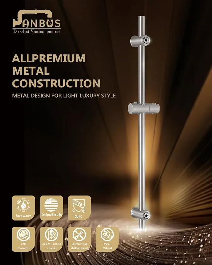 Vanbus Brushed Nickel Shower Slide Bar 32 Inch with Height/Angle Adjustable Handheld Shower head Holder, Bathroom SUS 304 Stainless Steel Wall-Mounted for Bath - ModernBath