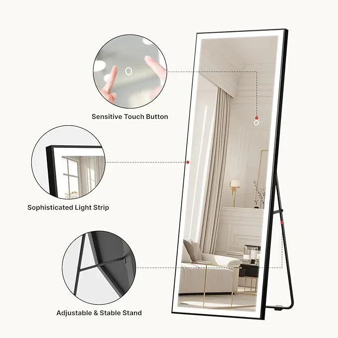 Kosmonia 71x28 Full Length Mirror, Dimmable 3 Color LED Light w/Light Memory, Distortion Free Silver Coating Mirror, HD Reflection &Anti Desilvering,Tempered Glass &Shatter Proof Film Doubles Safety - ModernBath