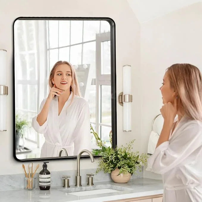 miroro Black 40x36 Inch Metal Framed Mirror for Wall, Large Rounded Rectangle Mirror, Anti-Rust, Tempered Glass, Hangs Horizontally or Vertically - ModernBath