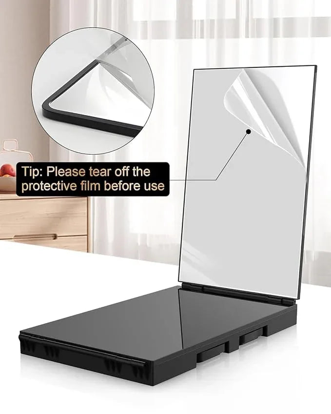 JUSRON 360 Viewing Angle Self Hair Cutting Mirror, Clear Anti-Fog HD Glass (Black Without LED Without Accessories) - ModernBath