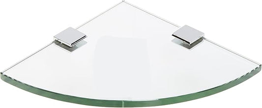 Spancraft Glass SQ6QR-CR Quarter Round Glass Shower Shelf with Square Clamp, Chrome Bracket, 6"