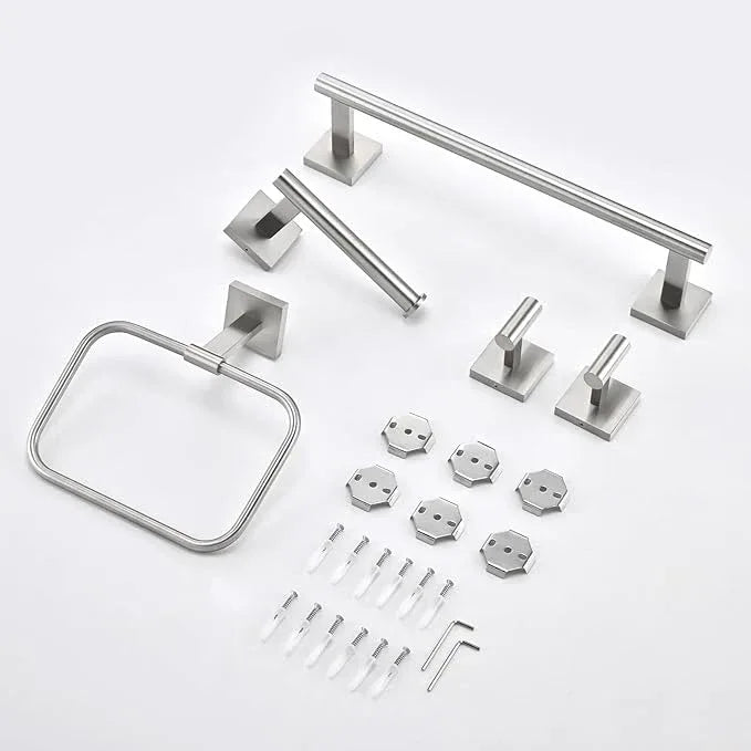 16" Brushed Nickel Bathroom Hardware Set 5-Piece, Fingerprint-Free SUS304 Stainless Steel Towel Bar for Small Bath & RV, Modern Square Bath Accessories Kit (Brushed Nickel) - ModernBath