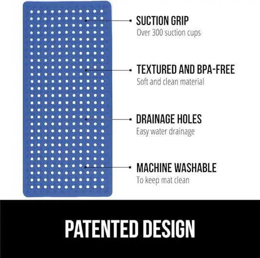 GORILLA GRIP Patented Bath Tub Shower Mat, Machine Washable Bathtub Floor Liner Mats, Suction Cups and Drain Holes to Keep Tubs Clean, Soft on Feet, Bathroom Essentials, 35x16 Inch, Royal Blue Opaque - ModernBath