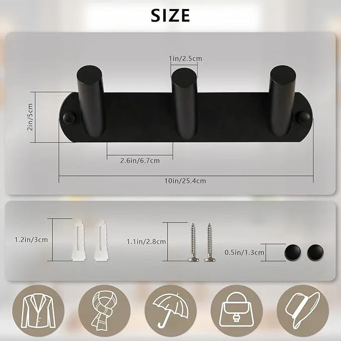 NINETREX Coat Rack Wall Mounted, Black Metal Coat Rack with 3 Coat Hooks Heavy Duty Coat Hanger Hooks Bag Hat Towel Rack for Entryway, Bathroom, Bedroom, Kitchen, and Hallway(Black,Round) - ModernBath