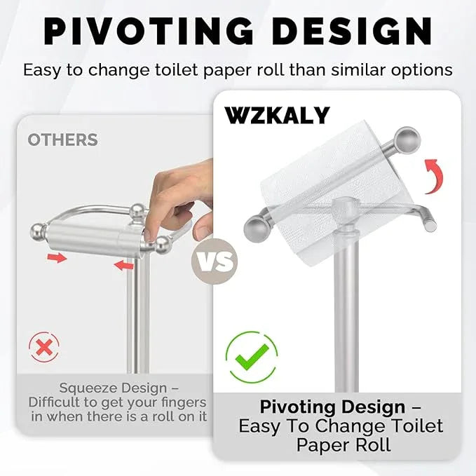 Toilet Paper Holder Stand, Brushed Nickel Toilet Paper Holder Free Standing, Post Pivoting Design & Stable Weighted Base SUS304 Stainless Steel for Bathroom(Mega Roll) - ModernBath