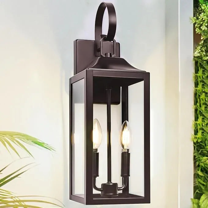 19" Oil Rubbed Bronze Outdoor Wall Lantern 2-Light, Large Modern Wall Sconce Light Fixture, Brown Porch Light with Glass, Waterproof Farmhouse Exterior Lamp Lighting - ModernBath